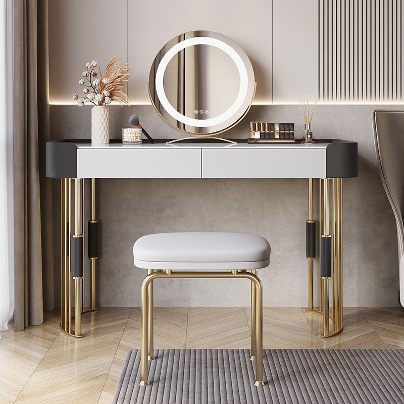 Mesa de tocador de 2 piezas con tocador de maquillaje de piedra acolchada