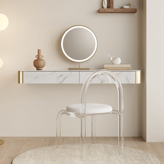 Vanity in legno e sgabello in lussuoso tavolo da toeletta in pietra lussuosa