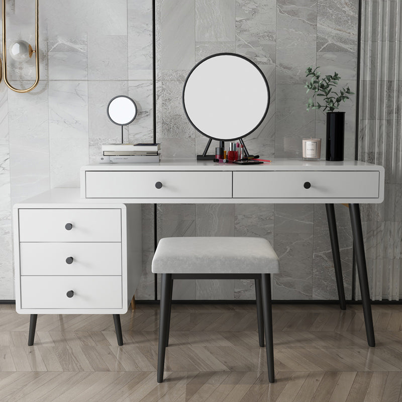Wood and Metal Vanity Table with Stool Accent 5 Drawers Makeup Desk Clearhalo 'Bedroom Furniture' 'furn' 'furn_makeup_vanities' 'Furniture' 'Makeup Vanities' 'makeup_vanities' 5680496