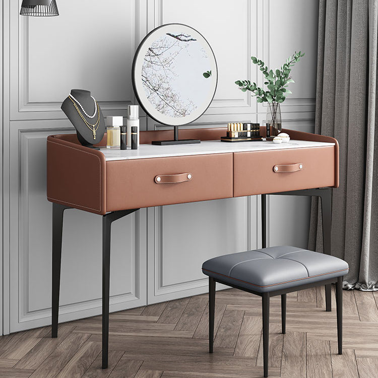 Faux Leder Waschtisch und Hocker in Orange/Grau -Schminktisch