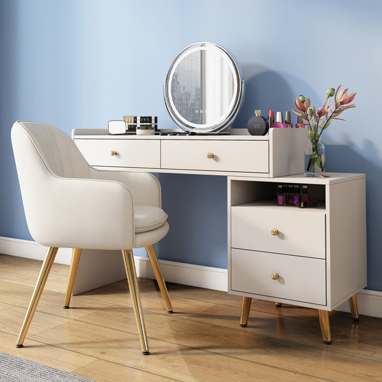 Glamholz Eitelkeit Make -up -Schminktisch Set Beige Eitelkeit mit 4 Schubladen