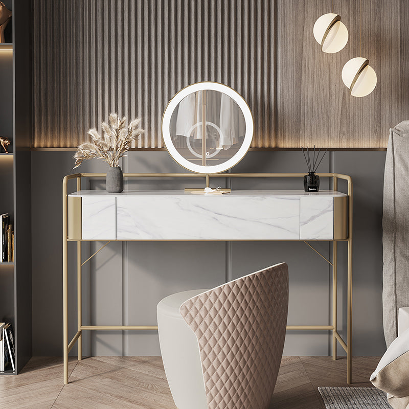 1 Storage Drawer Make-up Vanity Metal and Stone Dressing Table Clearhalo 'Bedroom Furniture' 'furn' 'furn_makeup_vanities' 'Furniture' 'Makeup Vanities' 'makeup_vanities' 5680533