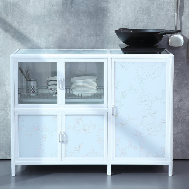 Modern Kitchen White Buffet Sideboard Cabinets Metal Glass Doors Buffet Stand Clearhalo 'buffet_sideboard' 'Buffets & Sideboards' 'furn' 'furn_buffet_sideboard' 'Furniture' 'Kitchen & Dining Furniture' 5680996