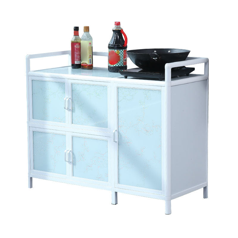 Modern Kitchen White Buffet Sideboard Cabinets Metal Glass Doors Buffet Stand 39"L x 17"W x 31"H Clearhalo 'buffet_sideboard' 'Buffets & Sideboards' 'furn' 'furn_buffet_sideboard' 'Furniture' 'Kitchen & Dining Furniture' 5680997