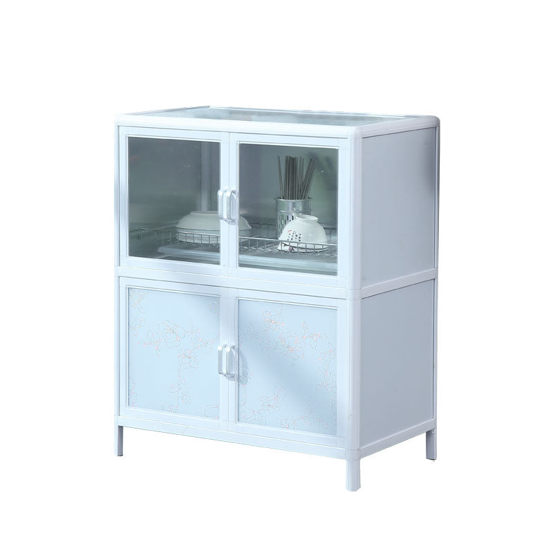 Modern Kitchen White Buffet Sideboard Cabinets Metal Glass Doors Buffet Stand 25"L x 16"W x 31"H Clearhalo 'buffet_sideboard' 'Buffets & Sideboards' 'furn' 'furn_buffet_sideboard' 'Furniture' 'Kitchen & Dining Furniture' 5680998