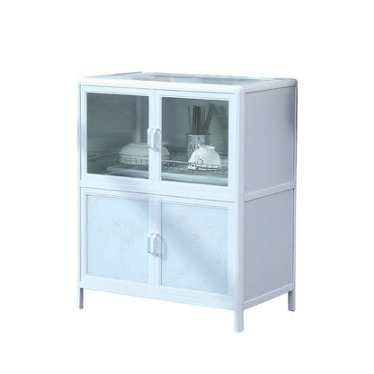 Modern Kitchen White Buffet Sideboard Cabinets Metal Glass Doors Buffet Stand 25"L x 16"W x 31"H Clearhalo 'buffet_sideboard' 'Buffets & Sideboards' 'furn' 'furn_buffet_sideboard' 'Furniture' 'Kitchen & Dining Furniture' 5680998