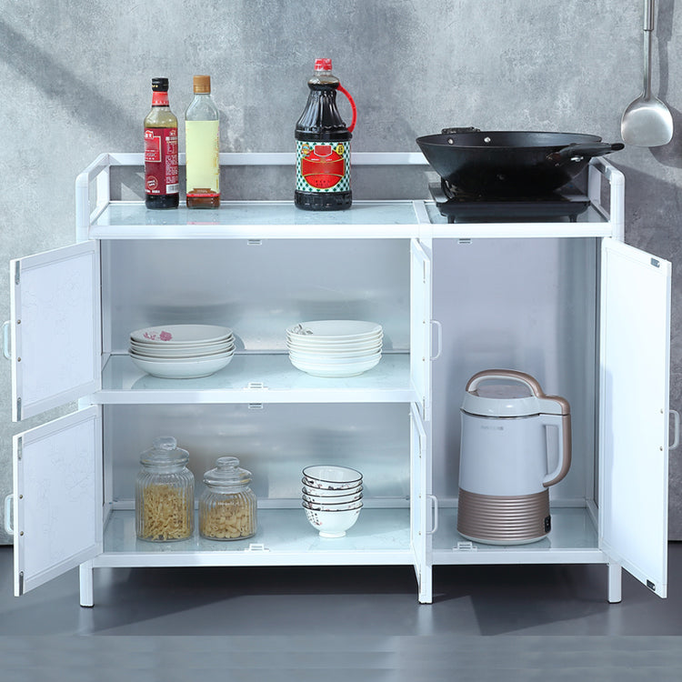 Modern Kitchen White Buffet Sideboard Cabinets Metal Glass Doors Buffet Stand Clearhalo 'buffet_sideboard' 'Buffets & Sideboards' 'furn' 'furn_buffet_sideboard' 'Furniture' 'Kitchen & Dining Furniture' 5681000