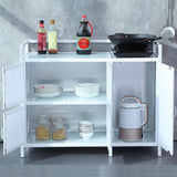 Modern Kitchen White Buffet Sideboard Cabinets Metal Glass Doors Buffet Stand Clearhalo 'buffet_sideboard' 'Buffets & Sideboards' 'furn' 'furn_buffet_sideboard' 'Furniture' 'Kitchen & Dining Furniture' 5681000