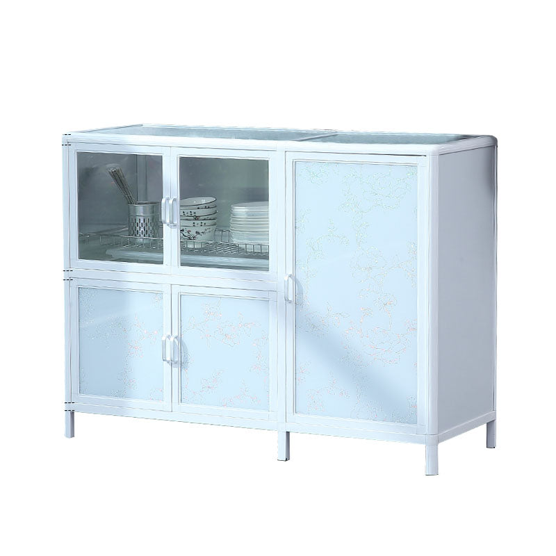 Modern Kitchen White Buffet Sideboard Cabinets Metal Glass Doors Buffet Stand 41"L x 16"W x 31"H Clearhalo 'buffet_sideboard' 'Buffets & Sideboards' 'furn' 'furn_buffet_sideboard' 'Furniture' 'Kitchen & Dining Furniture' 5681002