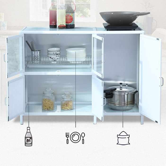 Modern Kitchen White Buffet Sideboard Cabinets Metal Glass Doors Buffet Stand Clearhalo 'buffet_sideboard' 'Buffets & Sideboards' 'furn' 'furn_buffet_sideboard' 'Furniture' 'Kitchen & Dining Furniture' 5681003