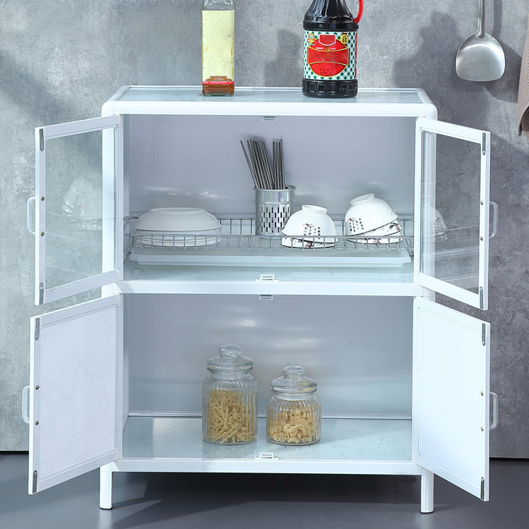 Modern Kitchen White Buffet Sideboard Cabinets Metal Glass Doors Buffet Stand Clearhalo 'buffet_sideboard' 'Buffets & Sideboards' 'furn' 'furn_buffet_sideboard' 'Furniture' 'Kitchen & Dining Furniture' 5681006
