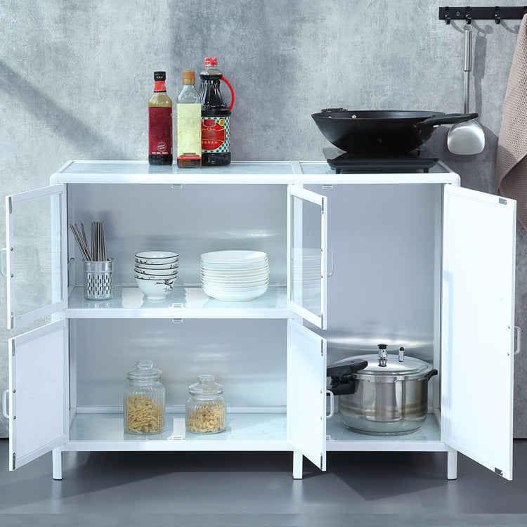 Modern Kitchen White Buffet Sideboard Cabinets Metal Glass Doors Buffet Stand Clearhalo 'buffet_sideboard' 'Buffets & Sideboards' 'furn' 'furn_buffet_sideboard' 'Furniture' 'Kitchen & Dining Furniture' 5681007