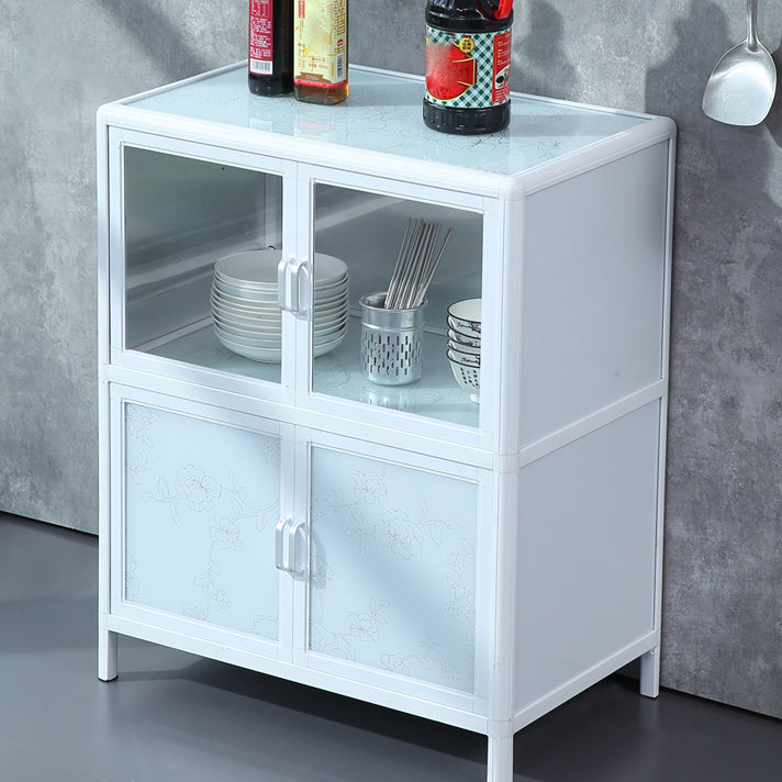 Modern Kitchen White Buffet Sideboard Cabinets Metal Glass Doors Buffet Stand Clearhalo 'buffet_sideboard' 'Buffets & Sideboards' 'furn' 'furn_buffet_sideboard' 'Furniture' 'Kitchen & Dining Furniture' 5681009