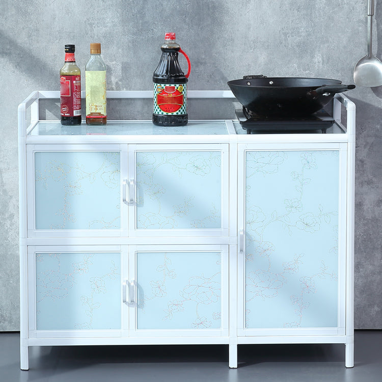 Modern Kitchen White Buffet Sideboard Cabinets Metal Glass Doors Buffet Stand Clearhalo 'buffet_sideboard' 'Buffets & Sideboards' 'furn' 'furn_buffet_sideboard' 'Furniture' 'Kitchen & Dining Furniture' 5681012