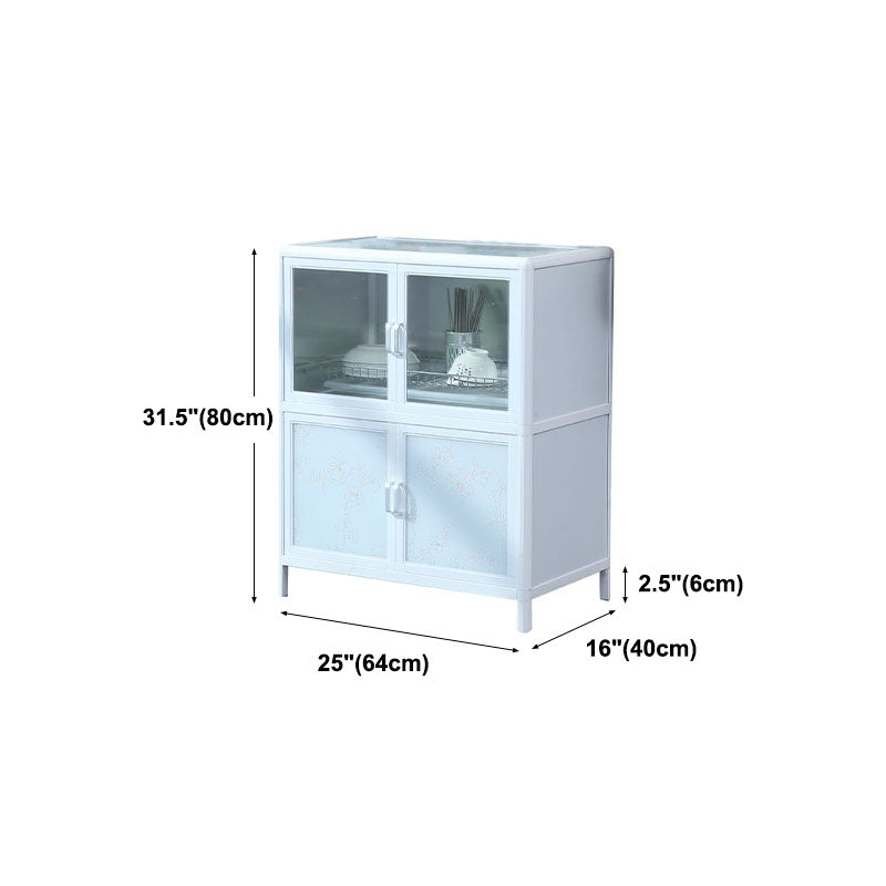 Modern Kitchen White Buffet Sideboard Cabinets Metal Glass Doors Buffet Stand Clearhalo 'buffet_sideboard' 'Buffets & Sideboards' 'furn' 'furn_buffet_sideboard' 'Furniture' 'Kitchen & Dining Furniture' 5681013