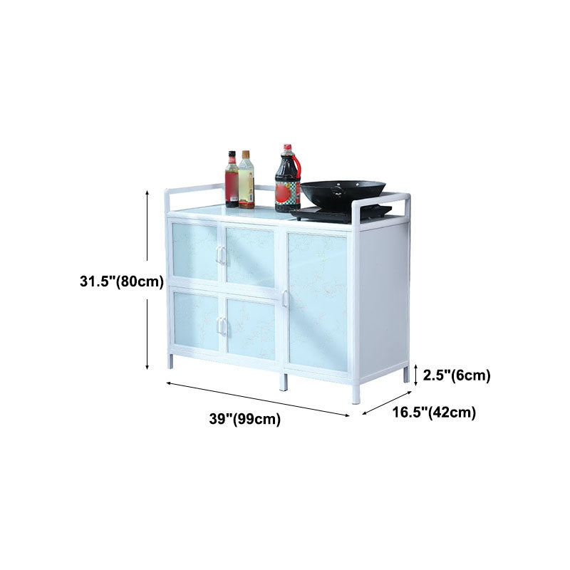 Modern Kitchen White Buffet Sideboard Cabinets Metal Glass Doors Buffet Stand Clearhalo 'buffet_sideboard' 'Buffets & Sideboards' 'furn' 'furn_buffet_sideboard' 'Furniture' 'Kitchen & Dining Furniture' 5681014