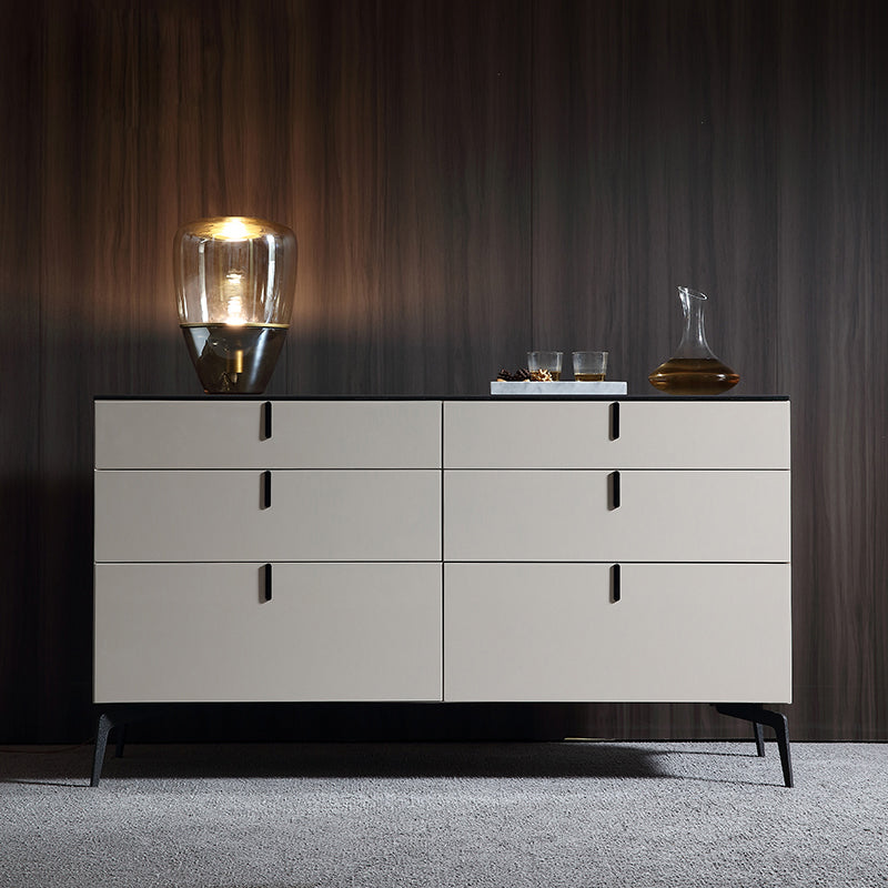 Sideboard in legno moderno ingegnerizzato a buffet a 6 cassetti con pietra per soggiorno