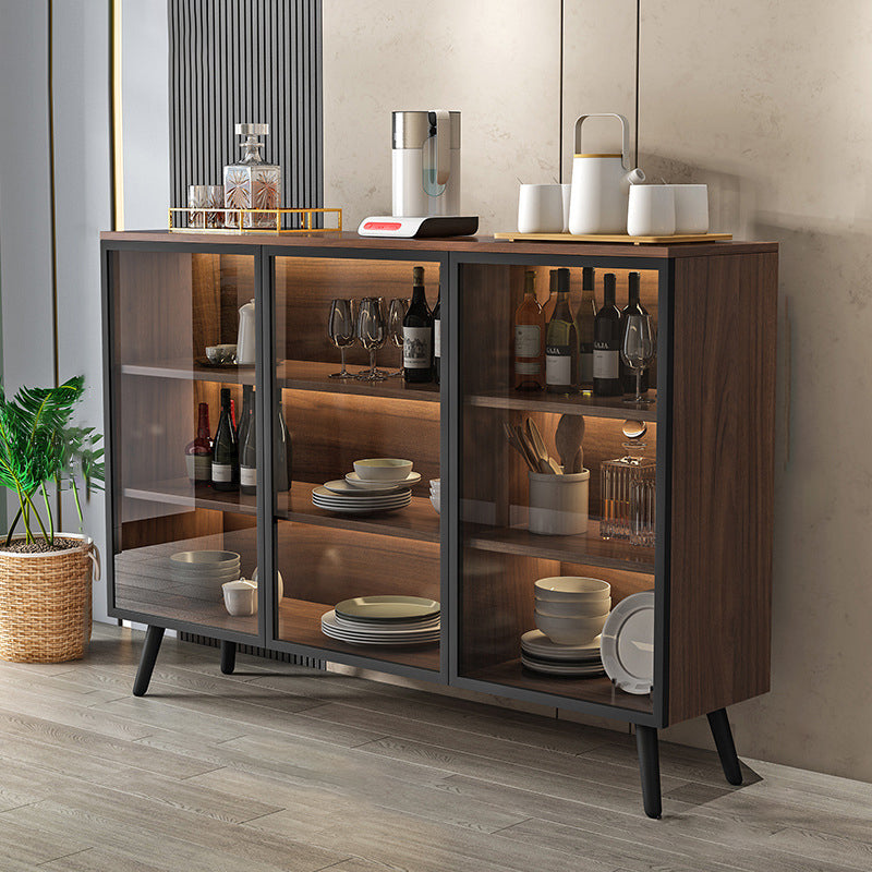 Modern Engineered Wood Sideboard 37.4"H Buffet Server with Glass Doors Walnut Clearhalo 'buffet_sideboard' 'Buffets & Sideboards' 'furn' 'furn_buffet_sideboard' 'Furniture' 'Kitchen & Dining Furniture' 5681362