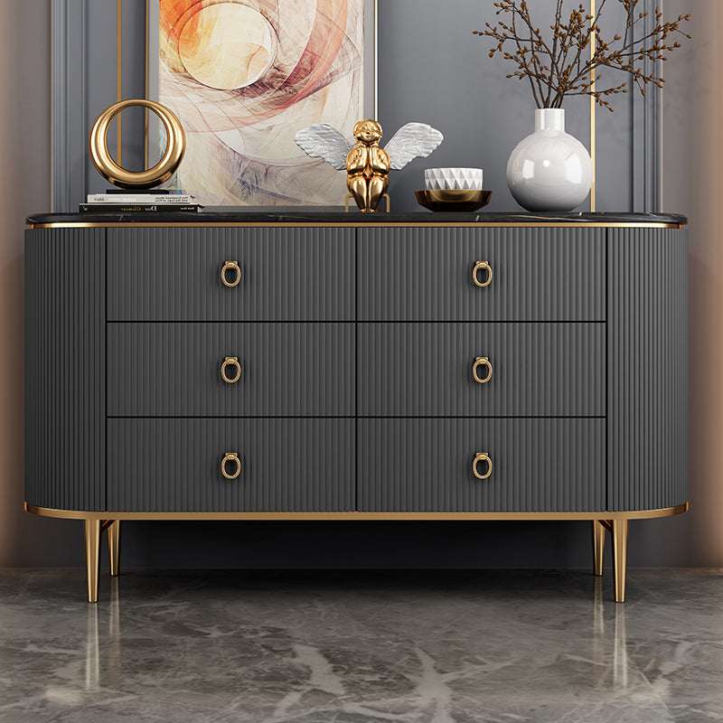 6-Drawer Engineered Wood Sideboard Modern Buffet Table with Stone for Dining Room Clearhalo 'buffet_sideboard' 'Buffets & Sideboards' 'furn' 'furn_buffet_sideboard' 'Furniture' 'Kitchen & Dining Furniture' 5681371