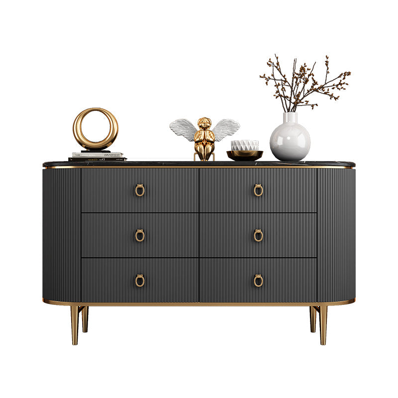 6-Drawer Engineered Wood Sideboard Modern Buffet Table with Stone for Dining Room Grey Clearhalo 'buffet_sideboard' 'Buffets & Sideboards' 'furn' 'furn_buffet_sideboard' 'Furniture' 'Kitchen & Dining Furniture' 5681372