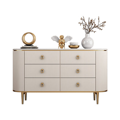 6-Drawer Engineered Wood Sideboard Modern Buffet Table with Stone for Dining Room Off-White Clearhalo 'buffet_sideboard' 'Buffets & Sideboards' 'furn' 'furn_buffet_sideboard' 'Furniture' 'Kitchen & Dining Furniture' 5681373