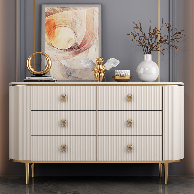 6-Drawer Engineered Wood Sideboard Modern Buffet Table with Stone for Dining Room Clearhalo 'buffet_sideboard' 'Buffets & Sideboards' 'furn' 'furn_buffet_sideboard' 'Furniture' 'Kitchen & Dining Furniture' 5681382