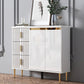 Glam Style Stone Sideboard Buffet Dining Room 34"H 3-Drawers Buffet Server in White Clearhalo 'buffet_sideboard' 'Buffets & Sideboards' 'furn' 'furn_buffet_sideboard' 'Furniture' 'Kitchen & Dining Furniture' 5681385