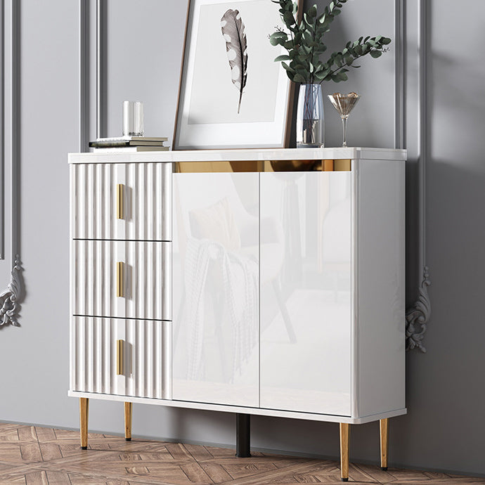 Glam Style Stone Sideboard Buffet Dining Room 34"H 3-Drawers Buffet Server in White Clearhalo 'buffet_sideboard' 'Buffets & Sideboards' 'furn' 'furn_buffet_sideboard' 'Furniture' 'Kitchen & Dining Furniture' 5681385