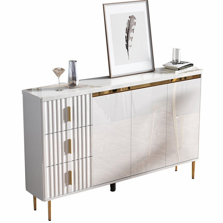 Glam Style Stone Sideboard Buffet Dining Room 34"H 3-Drawers Buffet Server in White 55"L x 10"W x 34"H Clearhalo 'buffet_sideboard' 'Buffets & Sideboards' 'furn' 'furn_buffet_sideboard' 'Furniture' 'Kitchen & Dining Furniture' 5681387