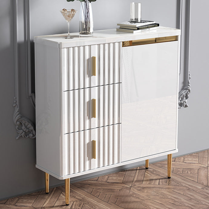 Glam Style Stone Sideboard Buffet Dining Room 34"H 3-Drawers Buffet Server in White Clearhalo 'buffet_sideboard' 'Buffets & Sideboards' 'furn' 'furn_buffet_sideboard' 'Furniture' 'Kitchen & Dining Furniture' 5681391