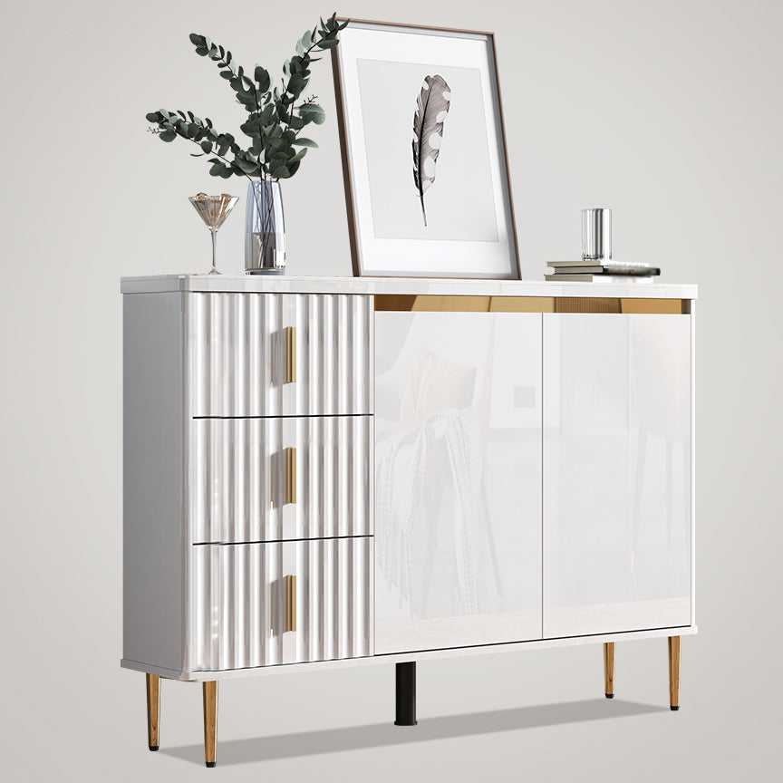 Glam Style Stone Sideboard Buffet Dining Room 34"H 3-Drawers Buffet Server in White 47"L x 10"W x 34"H Clearhalo 'buffet_sideboard' 'Buffets & Sideboards' 'furn' 'furn_buffet_sideboard' 'Furniture' 'Kitchen & Dining Furniture' 5681392