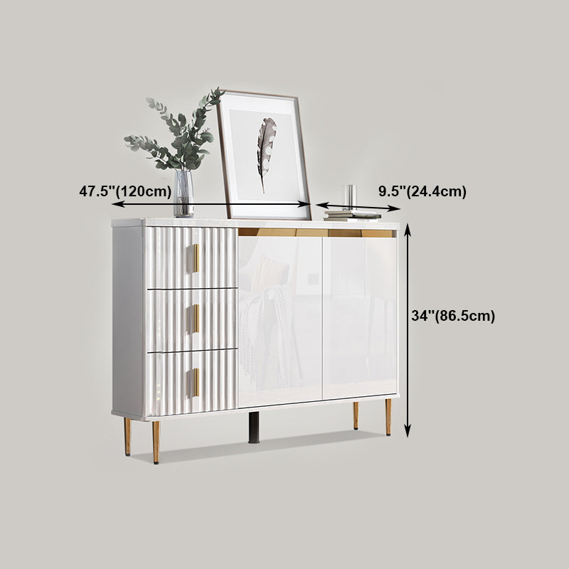 Glam Style Stone Sideboard Buffet Dining Room 34"H 3-Drawers Buffet Server in White Clearhalo 'buffet_sideboard' 'Buffets & Sideboards' 'furn' 'furn_buffet_sideboard' 'Furniture' 'Kitchen & Dining Furniture' 5681405