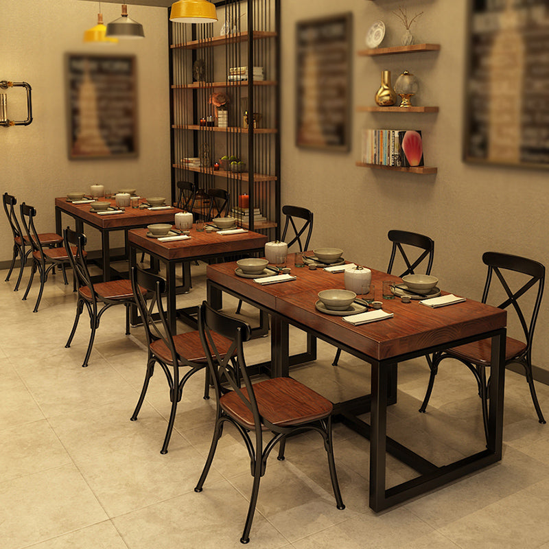 Solid Wood Dining Table Industrial Square Table with Black Frame
