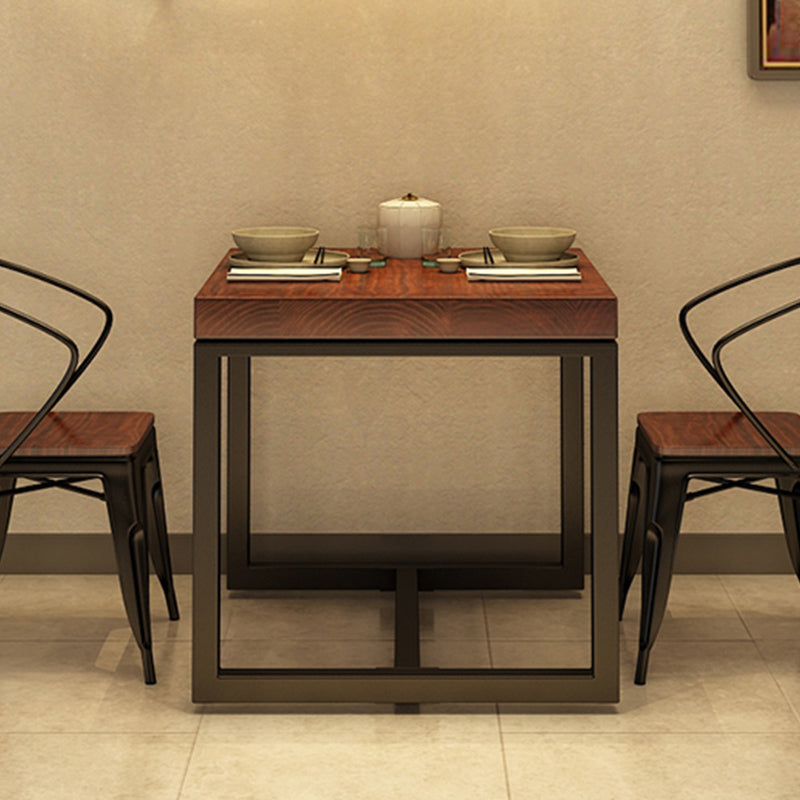 Solid Wood Dining Table Industrial Square Table with Black Frame