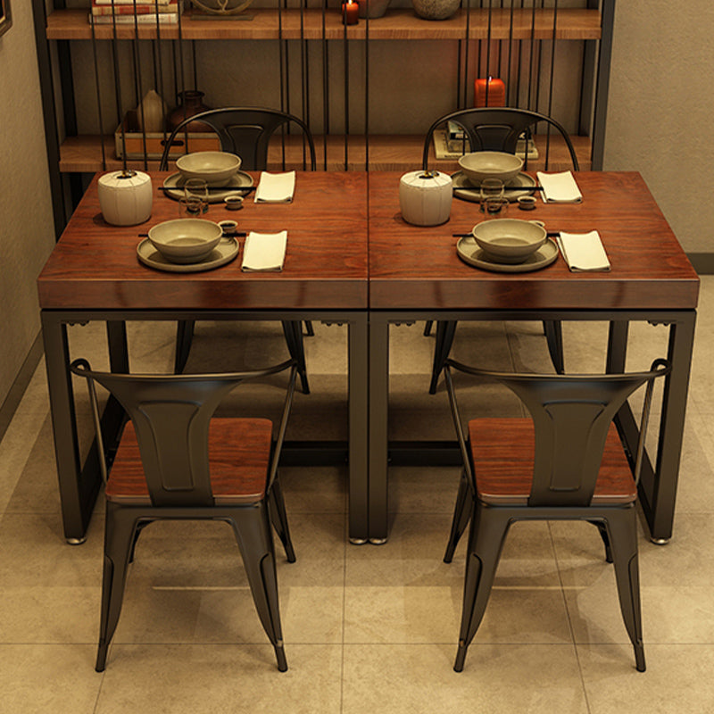 Solid Wood Dining Table Industrial Square Table with Black Frame
