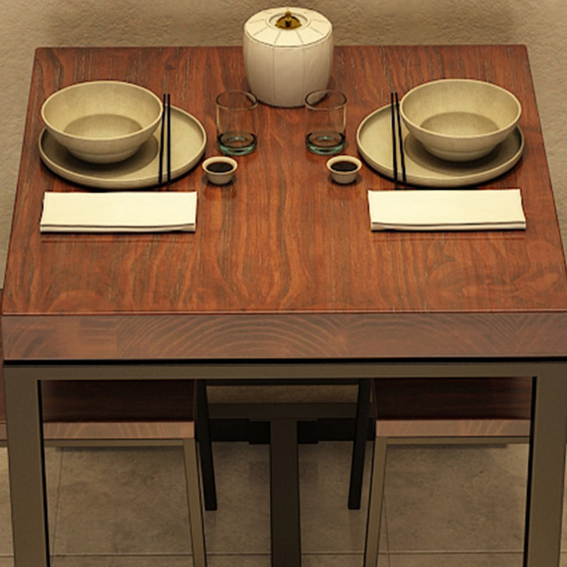 Solid Wood Dining Table Industrial Square Table with Black Frame