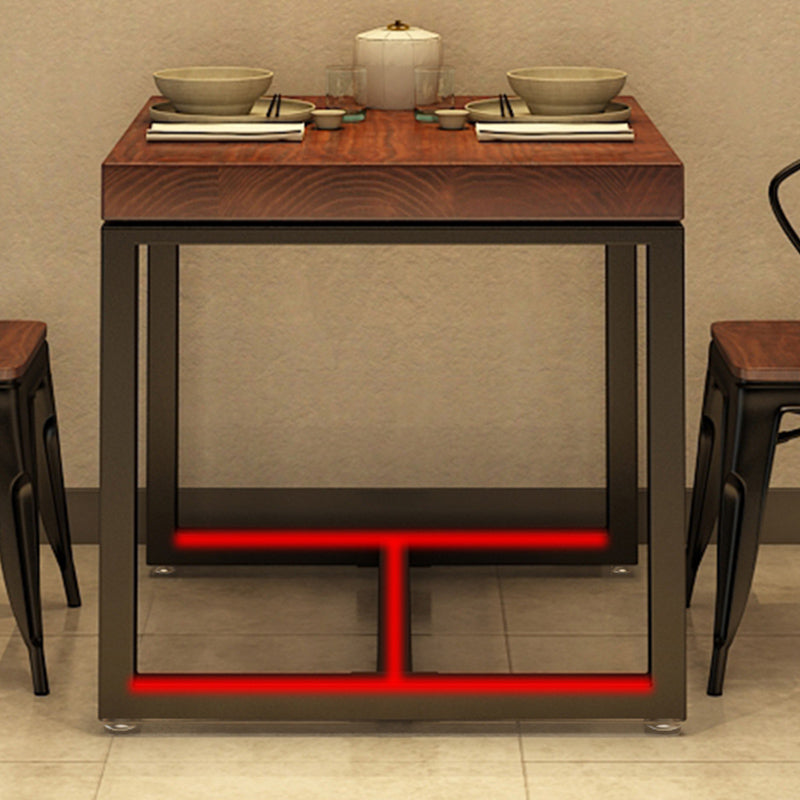 Solid Wood Dining Table Industrial Square Table with Black Frame