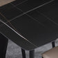 Table à manger noire rectangle industrielle en pierre fritrée avec 4 jambes