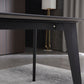 Table à manger noire rectangle industrielle en pierre fritrée avec 4 jambes