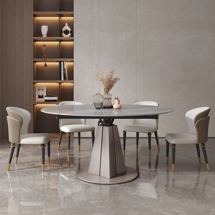 Luxury Sintered Stone Top Table Extendable Round Table with Pedestal Base