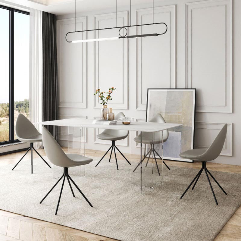 Table à manger à double piédestal en pierre moderne table rectangle blanc pour cuisine