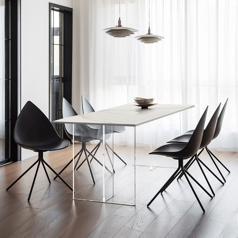 Table à manger à double piédestal en pierre moderne table rectangle blanc pour cuisine