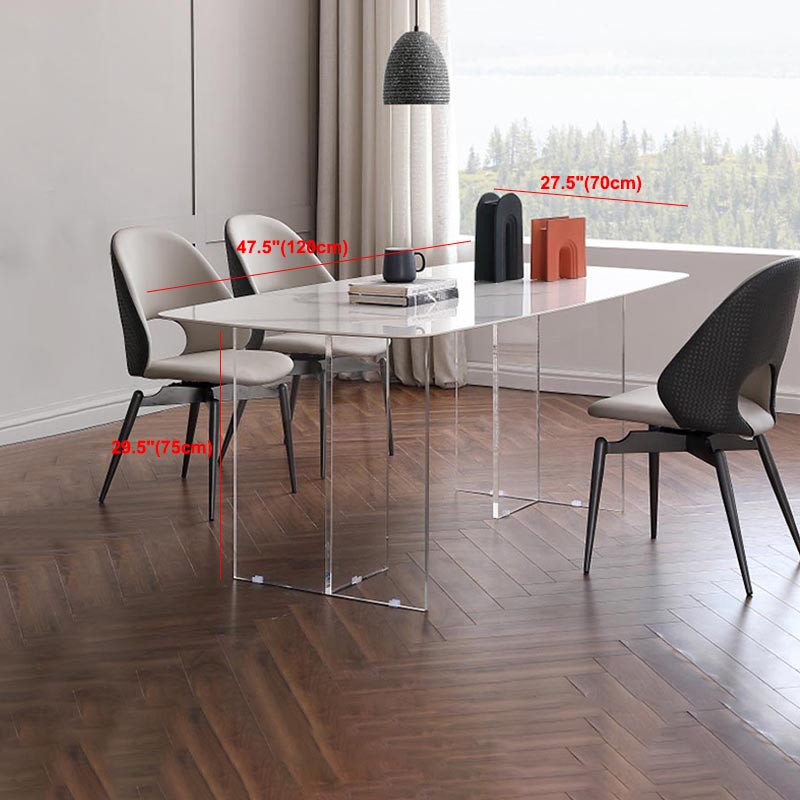 Table à manger à double piédestal en pierre moderne table rectangle blanc pour cuisine