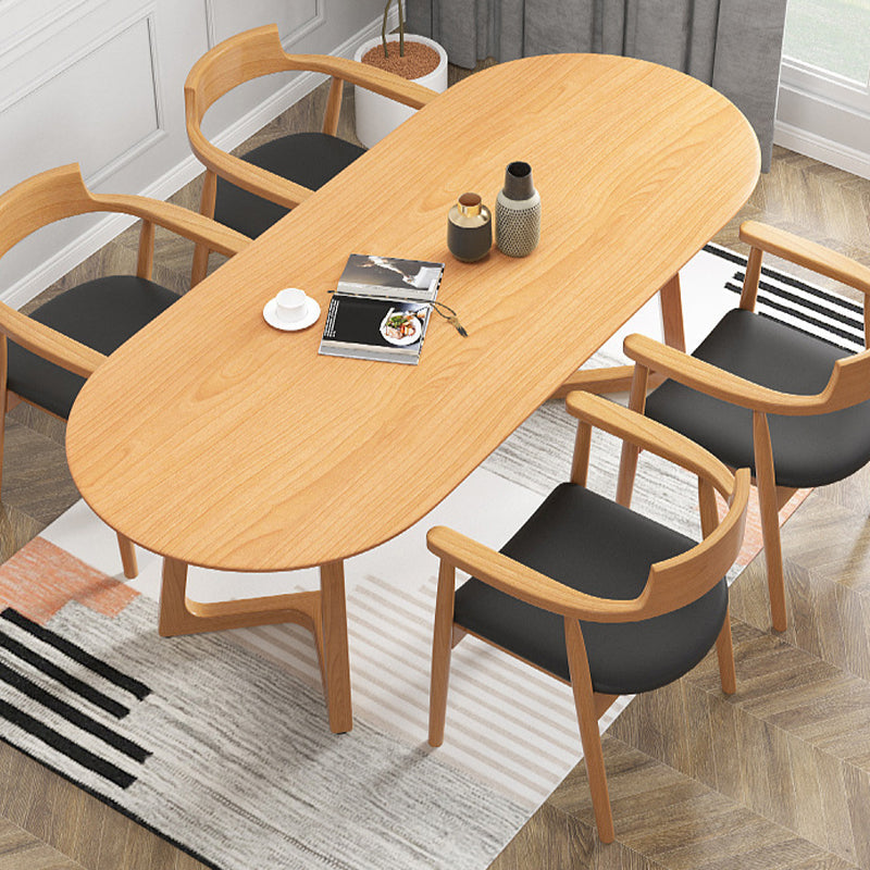 Simple Style Oval Wood Table Sled Solid Wood Base Home Table 63"L x 27.6"W x 29.5"H Without Chairs Clearhalo 'Dining Tables & Seating' 'Dining Tables' 'dining_table' 'furn' 'furn_dining_table' 'Furniture' 'Kitchen & Dining Furniture' 5681658