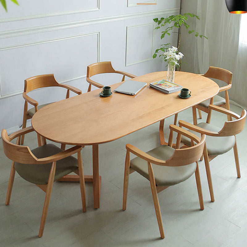 Simple Style Oval Wood Table Sled Solid Wood Base Home Table Clearhalo 'Dining Tables & Seating' 'Dining Tables' 'dining_table' 'furn' 'furn_dining_table' 'Furniture' 'Kitchen & Dining Furniture' 5681668