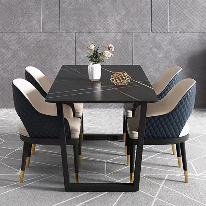 Rectangle Black Base Dining Table Modern Stone Double Pedestal Table Clearhalo 'Dining Tables & Seating' 'Dining Tables' 'dining_table' 'furn' 'furn_dining_table' 'Furniture' 'Kitchen & Dining Furniture' 5681752