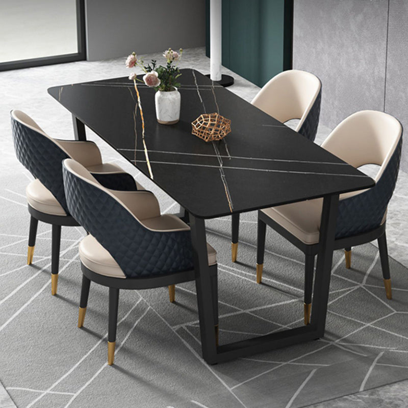 Rectangle Black Base Dining Table Modern Stone Double Pedestal Table 70.9"L x 35.4"W x 29.5"H Without Chairs Clearhalo 'Dining Tables & Seating' 'Dining Tables' 'dining_table' 'furn' 'furn_dining_table' 'Furniture' 'Kitchen & Dining Furniture' 5681754