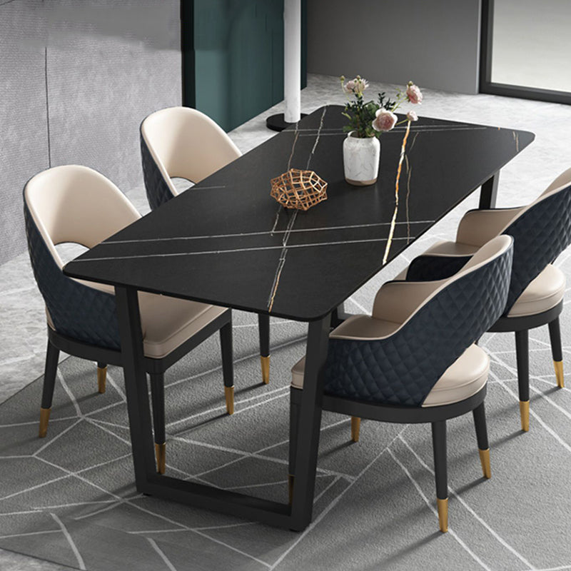Rectangle Black Base Dining Table Modern Stone Double Pedestal Table Clearhalo 'Dining Tables & Seating' 'Dining Tables' 'dining_table' 'furn' 'furn_dining_table' 'Furniture' 'Kitchen & Dining Furniture' 5681755