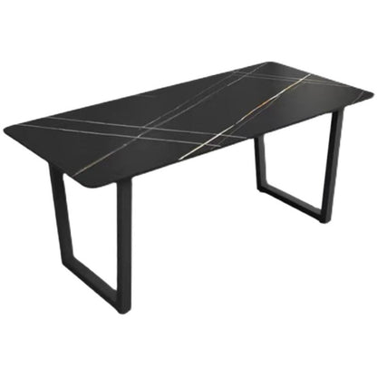 Rectangle Black Base Dining Table Modern Stone Double Pedestal Table Without Chairs Clearhalo 'Dining Tables & Seating' 'Dining Tables' 'dining_table' 'furn' 'furn_dining_table' 'Furniture' 'Kitchen & Dining Furniture' 5681756