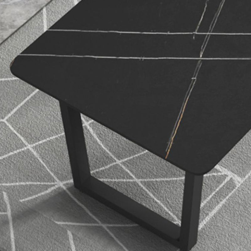 Rectangle Black Base Dining Table Modern Stone Double Pedestal Table Clearhalo 'Dining Tables & Seating' 'Dining Tables' 'dining_table' 'furn' 'furn_dining_table' 'Furniture' 'Kitchen & Dining Furniture' 5681757